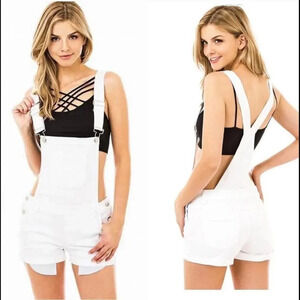 NWT WAX Jeans White Distressed Denim Shortalls Juniors Size Large